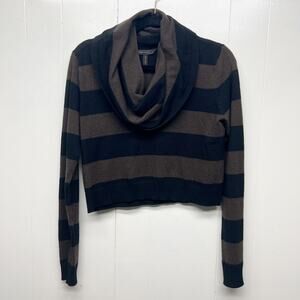 BCBG Maxazria Crop Cowl Neck Striped Women's Sweater Size Small Black & Brown